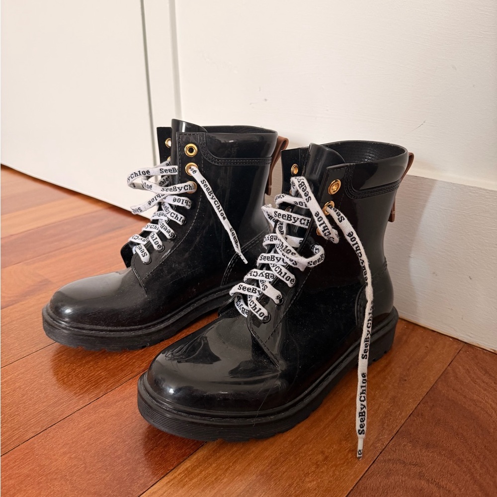 See By Chloe lace up rain boots